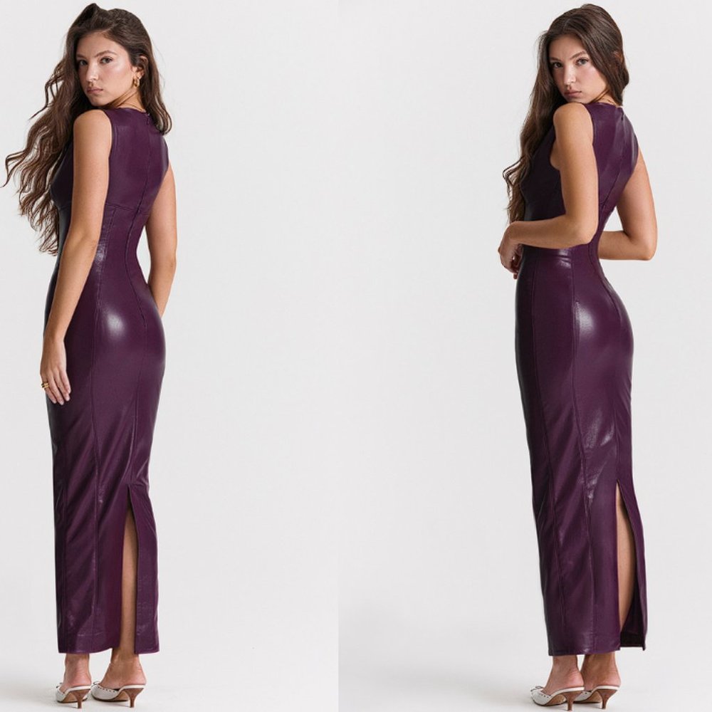 HOUSE OF CB 'Sahara' Merlot Vegan Leather Maxi Dress NWT - Picture 5 of 14